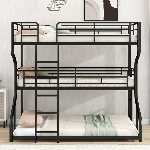 Full XL over Twin XL over Queen Size Triple Bunk Bed with Long and Short Ladder - Gear Elevation