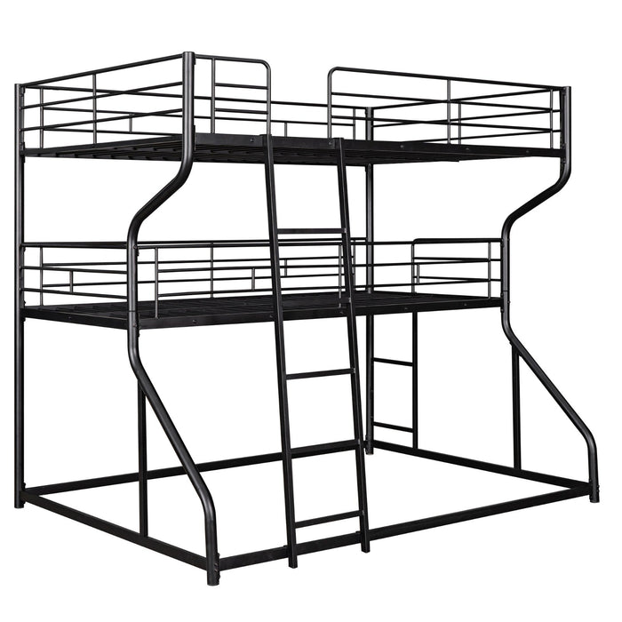 Full XL over Twin XL over Queen Size Triple Bunk Bed with Long and Short Ladder - Gear Elevation