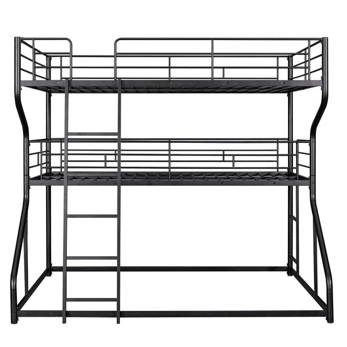 Full XL over Twin XL over Queen Size Triple Bunk Bed with Long and Short Ladder - Gear Elevation