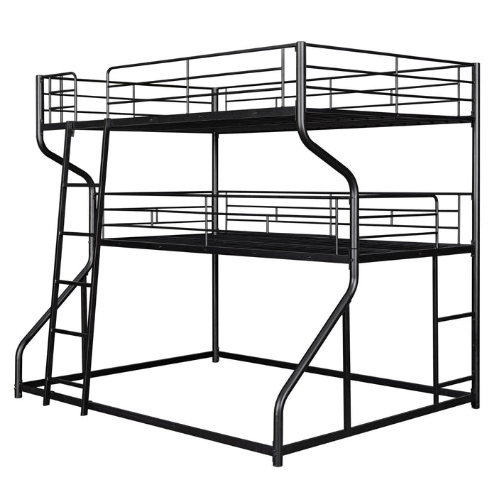 Full XL over Twin XL over Queen Size Triple Bunk Bed with Long and Short Ladder - Gear Elevation