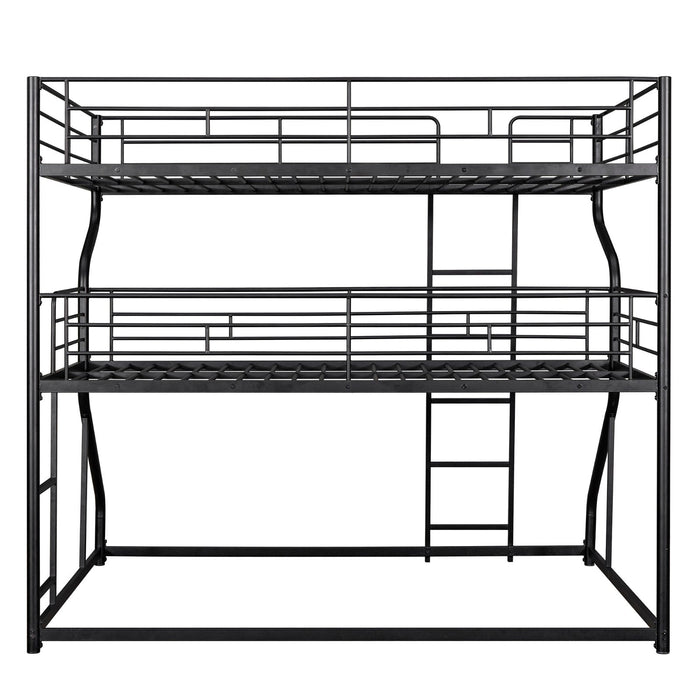 Full XL over Twin XL over Queen Size Triple Bunk Bed with Long and Short Ladder - Gear Elevation