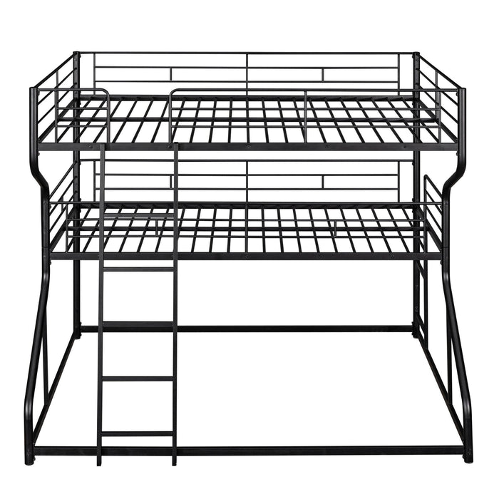 Full XL over Twin XL over Queen Size Triple Bunk Bed with Long and Short Ladder - Gear Elevation