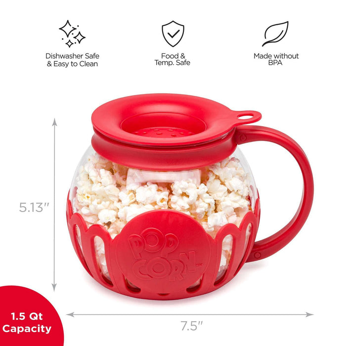 Glass Microwave Popcorn Maker - 3 - in - 1 Lid Ecolution Patented Micro - Pop Microwave Popcorn Popper - Gear Elevation