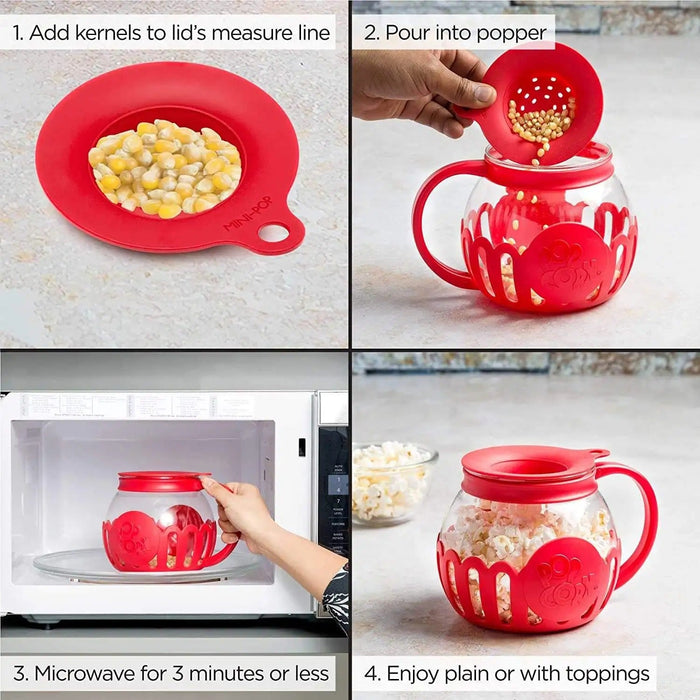 Glass Microwave Popcorn Maker - 3 - in - 1 Lid Ecolution Patented Micro - Pop Microwave Popcorn Popper - Gear Elevation