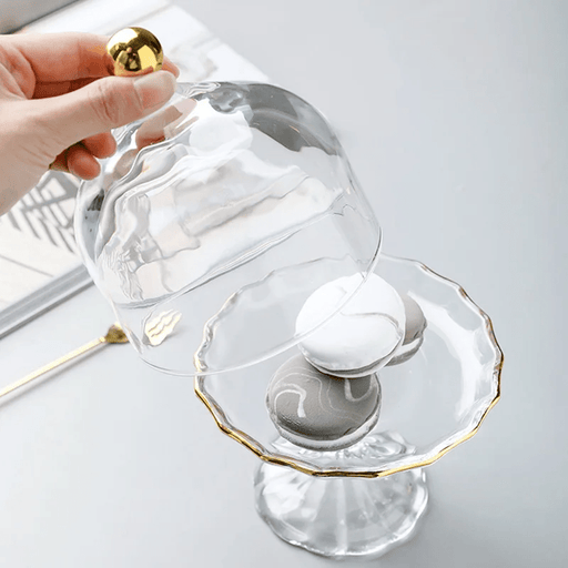 Glass Pastry Dome Stand – Nordic - Inspired Tall Tray with Dustproof Cover for Stylish Dessert & Kitchen Décor - Gear Elevation