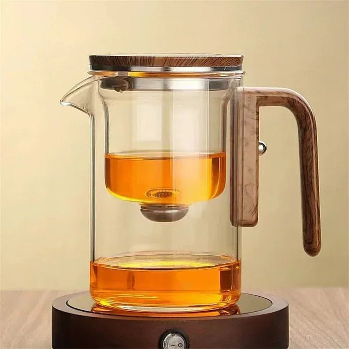 Glass Teapot with Magnetic One - Click Filter – Wooden Handle Design for Seamless Tea Brewing and Perfect Infusions - Gear Elevation