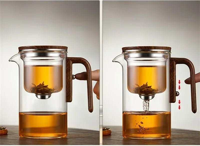 Glass Teapot with Magnetic One - Click Filter – Wooden Handle Design for Seamless Tea Brewing and Perfect Infusions - Gear Elevation