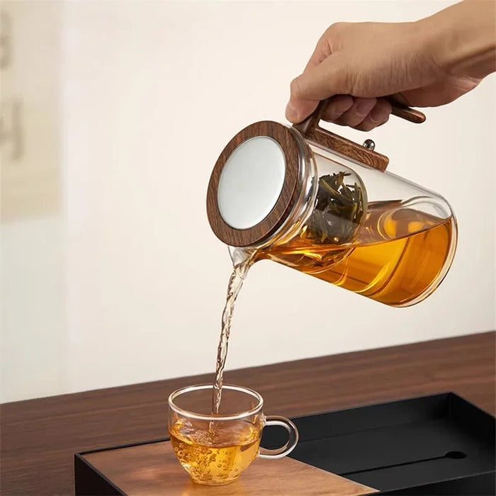 Glass Teapot with Magnetic One - Click Filter – Wooden Handle Design for Seamless Tea Brewing and Perfect Infusions - Gear Elevation