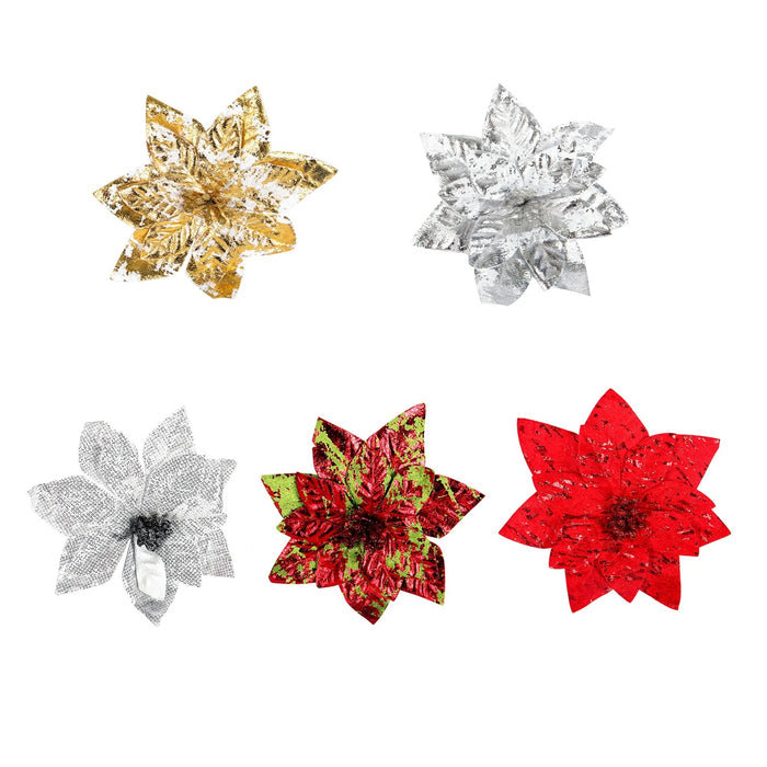 Glittering Artificial Pointsettia Flower Heads – Festive Christmas Tree Ornaments with Charming Berry Accents - Gear Elevation