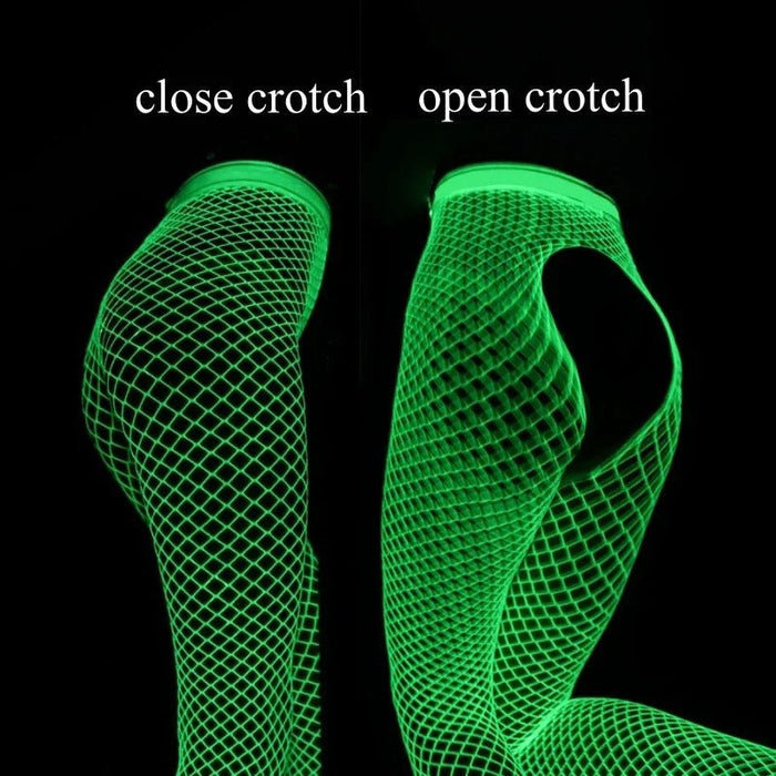 Glow - in - the - Dark Fishnet Stockings - Luminous Hollow Out Pantyhose Tights Stockings - Gear Elevation