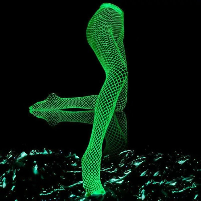 Glow - in - the - Dark Fishnet Stockings - Luminous Hollow Out Pantyhose Tights Stockings - Gear Elevation