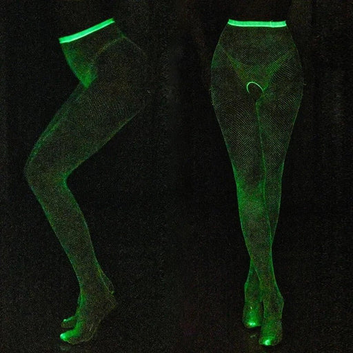 Glow - in - the - Dark Fishnet Stockings - Luminous Hollow Out Pantyhose Tights Stockings - Gear Elevation