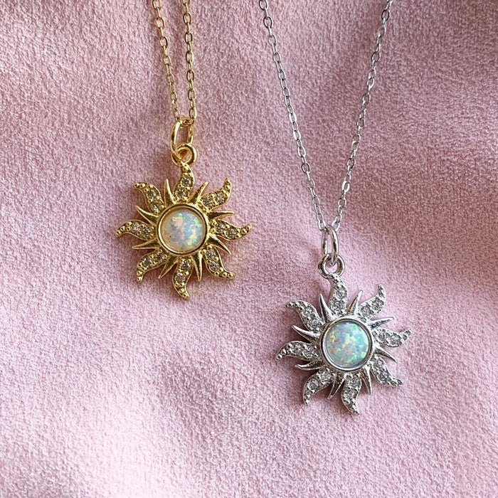 Gold - Plated Sun Necklace With Opal Pendant - Princess Like Necklace Perfect for Wedding or Party Look - Gear Elevation