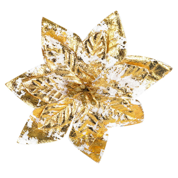 Glittering Artificial Pointsettia Flower Heads – Festive Christmas Tree Ornaments with Charming Berry Accents