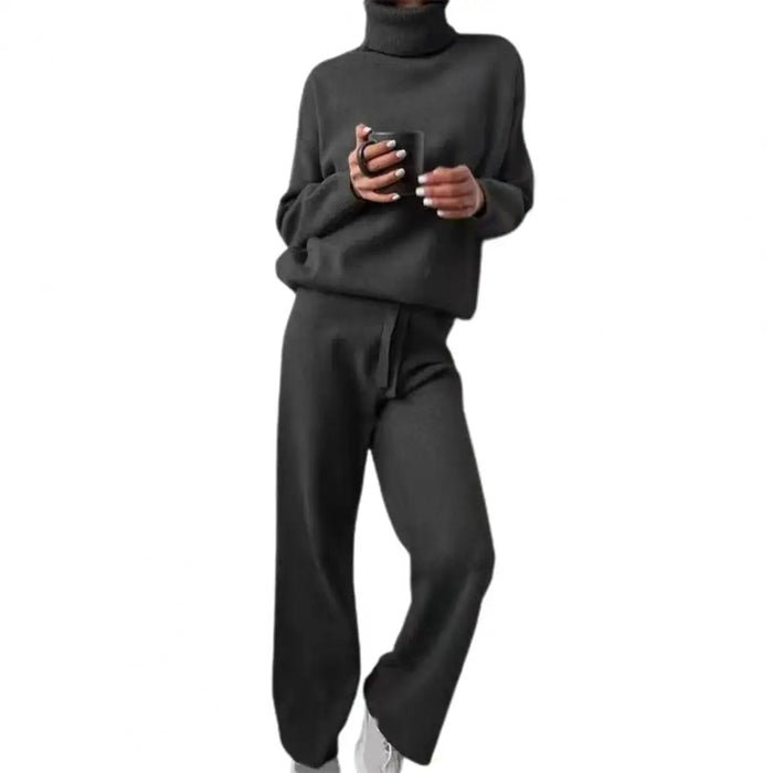 Winter Knitted Two-Piece Set – Cozy Turtleneck Pullover and Pants for Effortless Style & Comfort at Home or Out