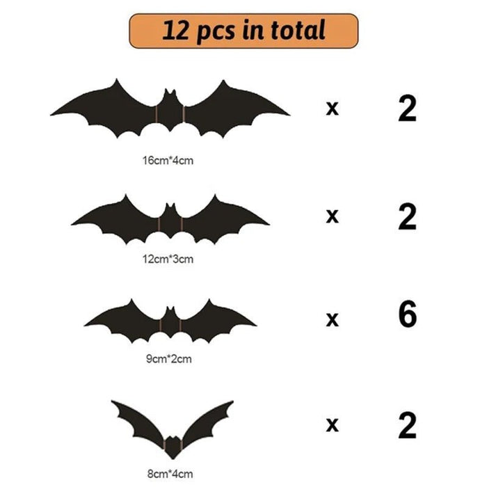 Halloween 3D Black PVC Bat Wall Decals - Scary Halloween Party Decor and Home Props - Gear Elevation