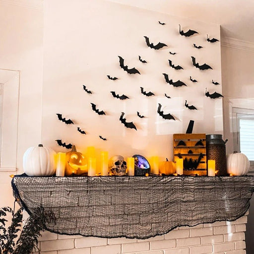 Halloween Bats Decoration - 3D Black PVC Bats Wall Decor - Scary Halloween Party Decor and Home Props - Gear Elevation