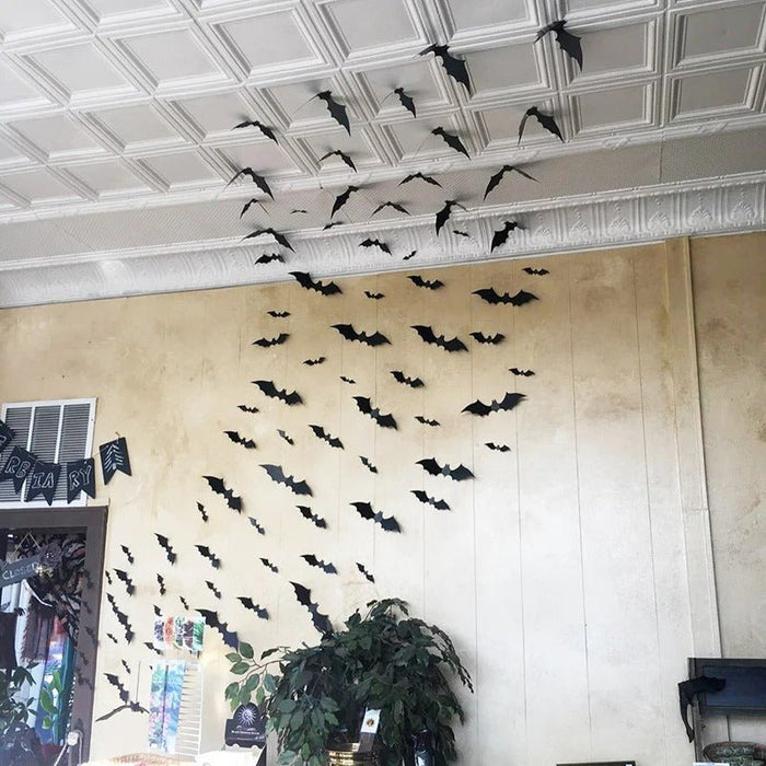 Halloween 3D Black PVC Bat Wall Decals - Scary Halloween Party Decor and Home Props - Gear Elevation