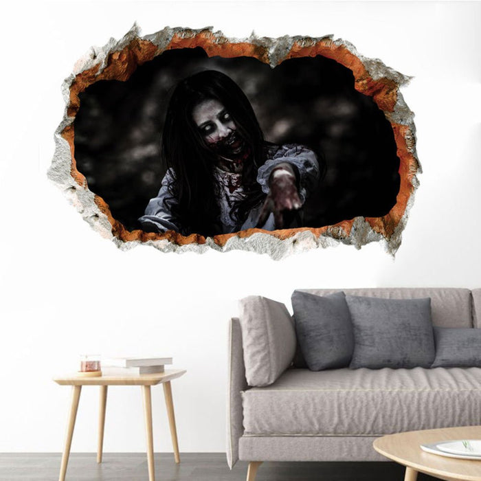 Halloween Decoration 3d View Scary Bloody Broken Ghost Sticker - Halloween Floor and Door Stickers - Gear Elevation