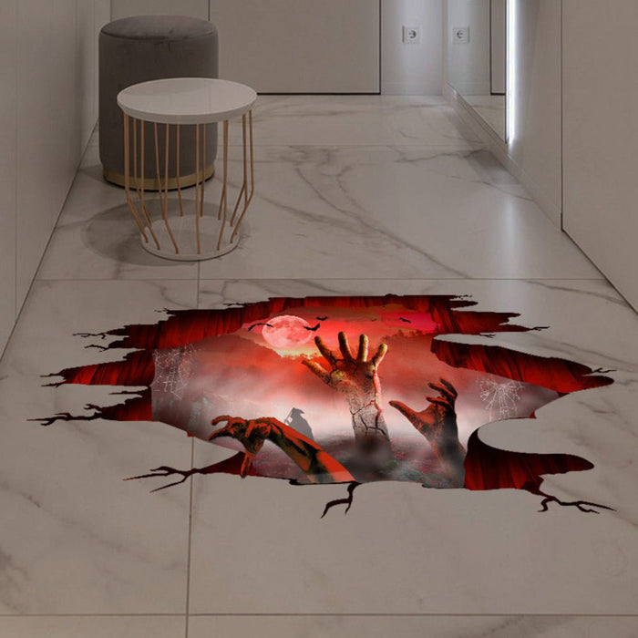 Halloween Decoration 3d View Scary Bloody Broken Ghost Sticker - Halloween Floor and Door Stickers - Gear Elevation