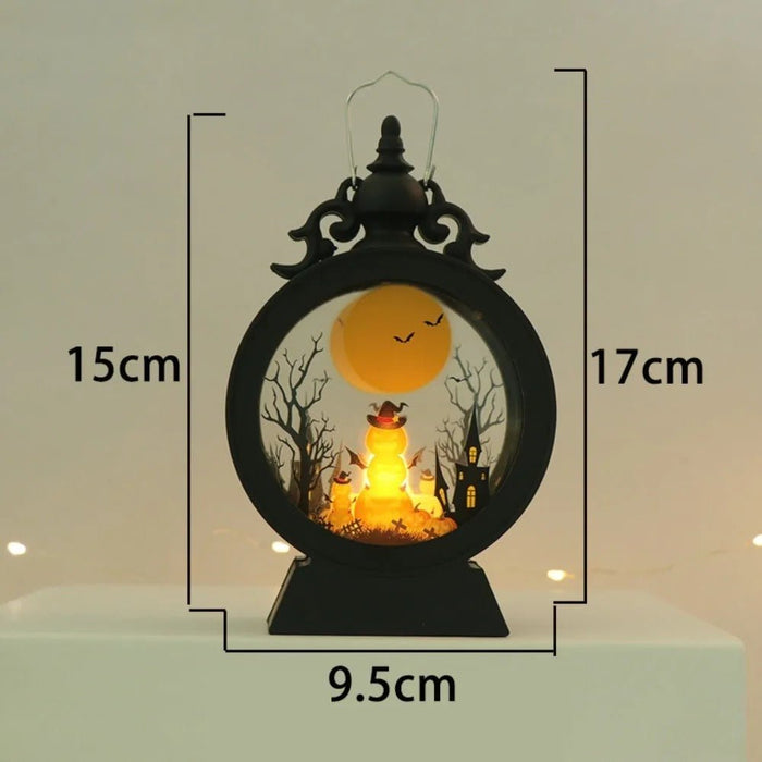 Halloween Decoration Wind Lamp - Retro Round Hand Lantern with Electronic Candle for Atmospheric Decoration - Gear Elevation