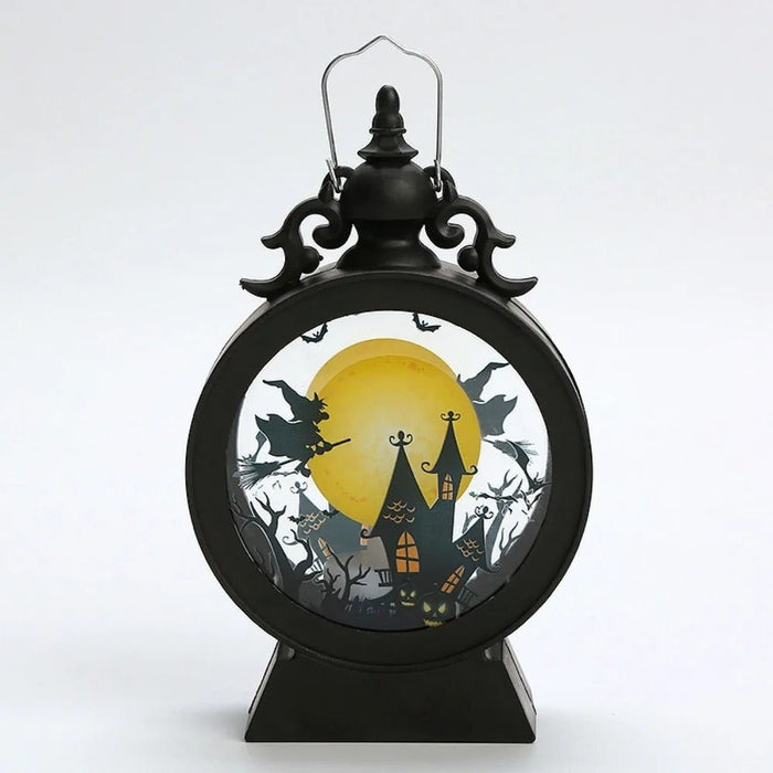 Halloween Decoration Wind Lamp - Retro Round Hand Lantern with Electronic Candle for Atmospheric Decoration - Gear Elevation