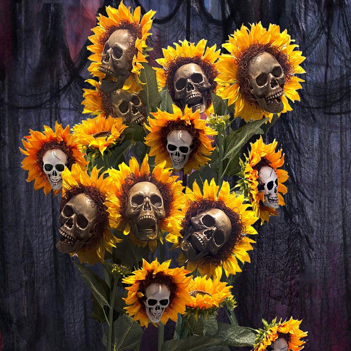 Halloween Decorations Sunflower Skull - Artificial Flowers Horror Scene Decoration Props for Indoor and Outdoor - Gear Elevation