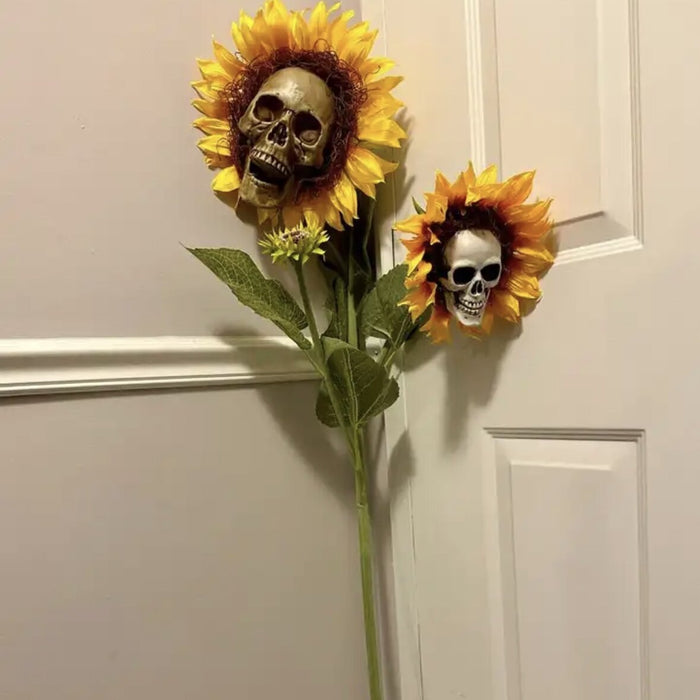 Halloween Decorations Sunflower Skull - Artificial Flowers Horror Scene Decoration Props for Indoor and Outdoor - Gear Elevation