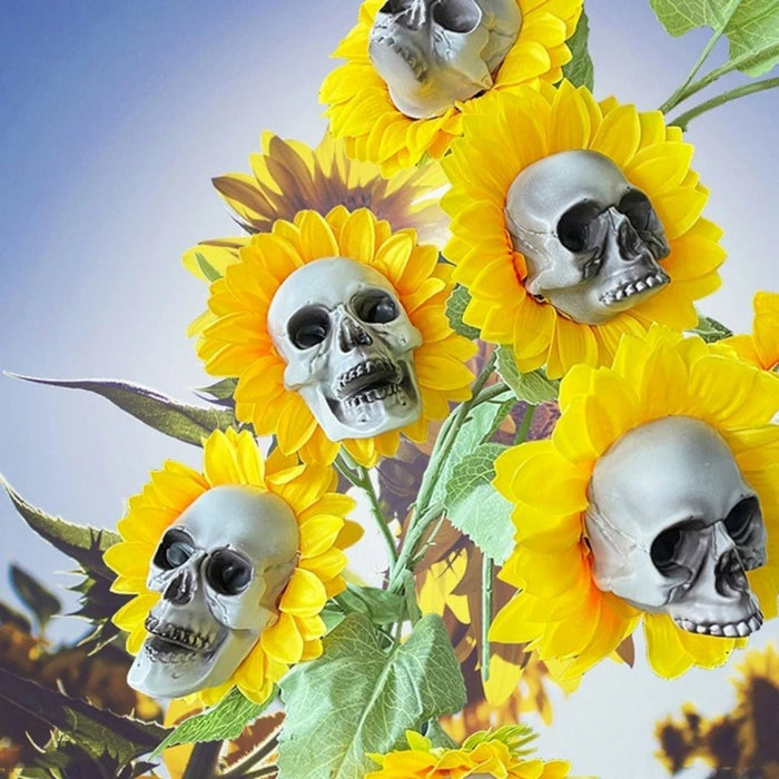 Halloween Decorations Sunflower Skull - Artificial Flowers Horror Scene Decoration Props for Indoor and Outdoor - Gear Elevation