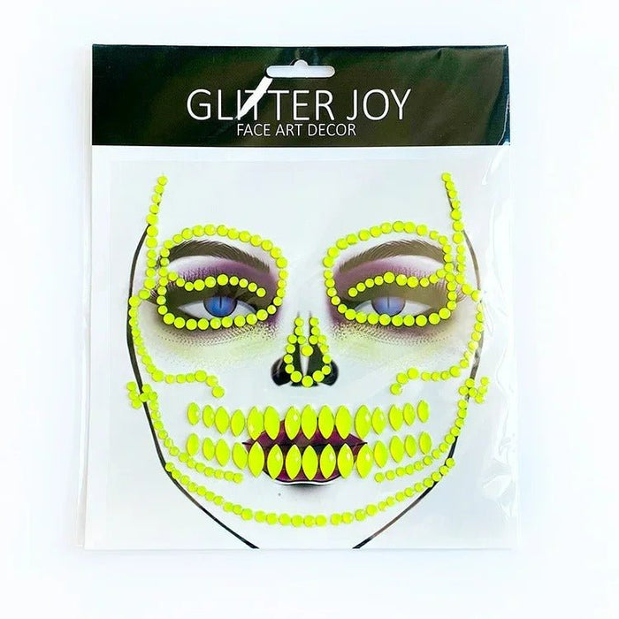 Halloween Face Sticker - Party Horror Grimace Decorations, Acrylic Gem Temporary Tattoo Stickers - Gear Elevation