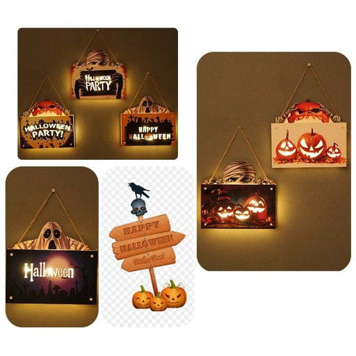 Halloween House Sign Listing Atmosphere Night Light - Wooden Door Hanging Decor - Gear Elevation