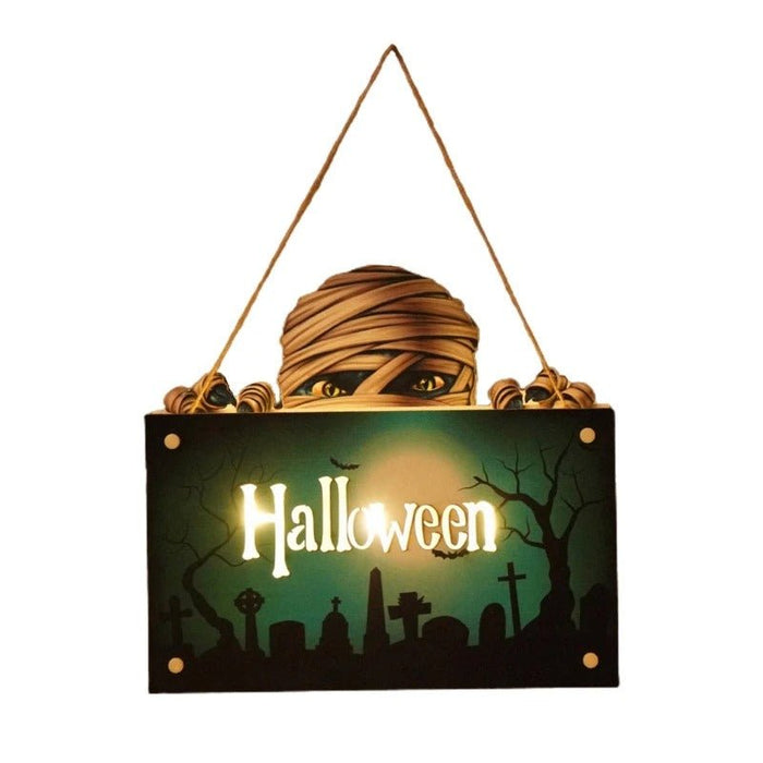 Halloween House Sign Listing Atmosphere Night Light - Wooden Door Hanging Decor - Gear Elevation