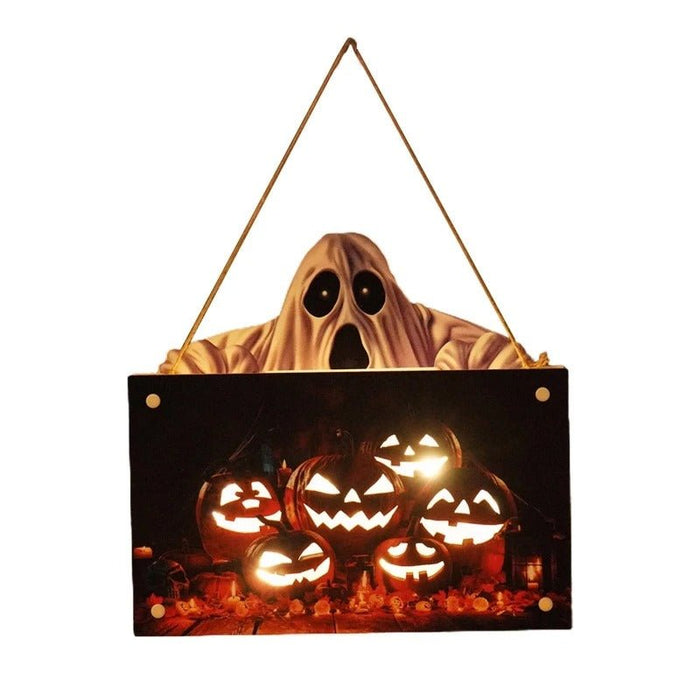 Halloween House Sign Listing Atmosphere Night Light - Wooden Door Hanging Decor - Gear Elevation