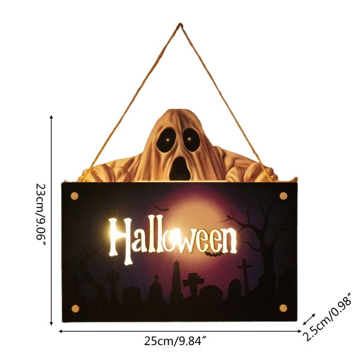 Halloween House Sign Listing Atmosphere Night Light - Wooden Door Hanging Decor - Gear Elevation