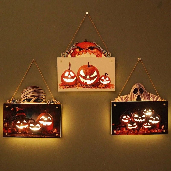 Halloween House Sign Listing Atmosphere Night Light - Wooden Door Hanging Decor - Gear Elevation