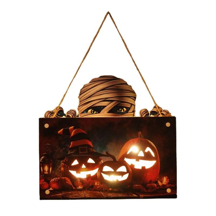 Halloween House Sign Listing Atmosphere Night Light - Wooden Door Hanging Decor - Gear Elevation