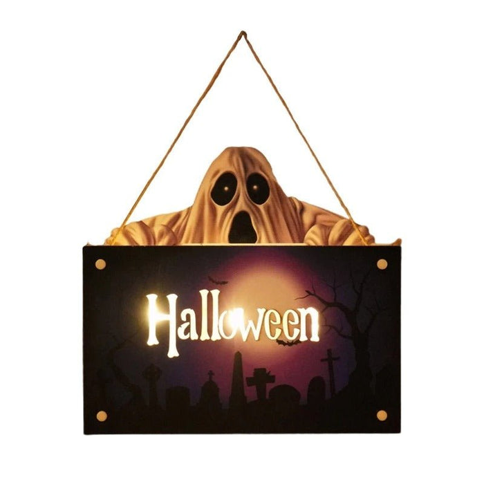 Halloween House Sign Listing Atmosphere Night Light - Wooden Door Hanging Decor - Gear Elevation