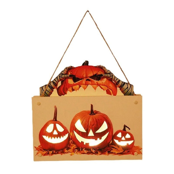 Halloween House Sign Listing Atmosphere Night Light - Wooden Door Hanging Decor - Gear Elevation