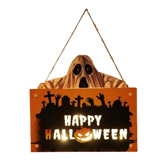 Halloween House Sign Listing Atmosphere Night Light - Wooden Door Hanging Decor - Gear Elevation