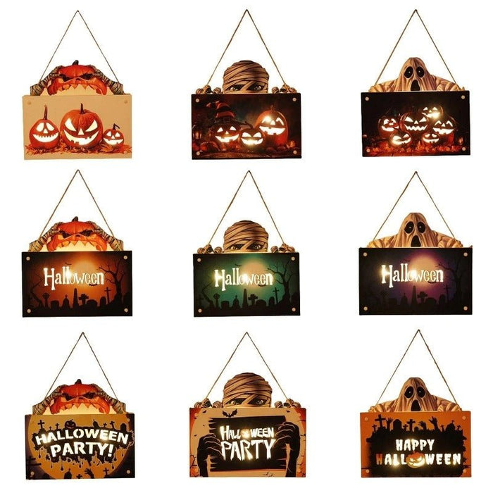 Halloween House Sign Listing Atmosphere Night Light - Wooden Door Hanging Decor - Gear Elevation