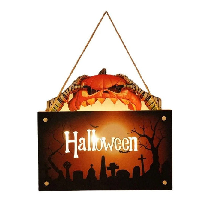 Halloween House Sign Listing Atmosphere Night Light - Wooden Door Hanging Decor - Gear Elevation