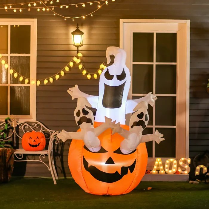 Halloween Inflatable Ghost Holding Pumpkin - Street Signs Decoration, Tricks or Treats, Halloween Festive Party - Gear Elevation