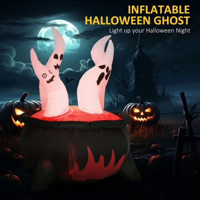 Halloween LED Ghosts in Cauldron Inflatable Decoration - Red Cauldron, Blow Up LED Yard Decor for Garden, Lawn, Party, Holiday - Gear Elevation