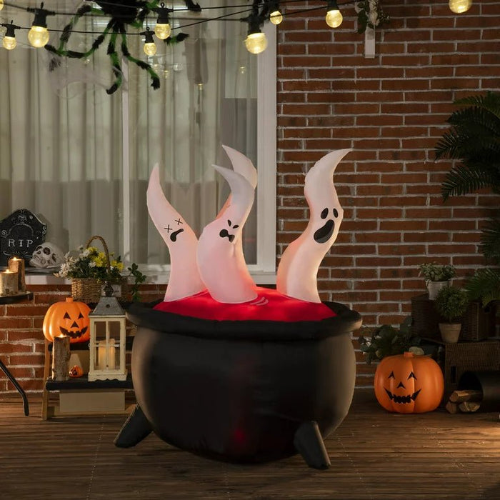 Halloween LED Ghosts in Cauldron Inflatable Decoration - Red Cauldron, Blow Up LED Yard Decor for Garden, Lawn, Party, Holiday - Gear Elevation