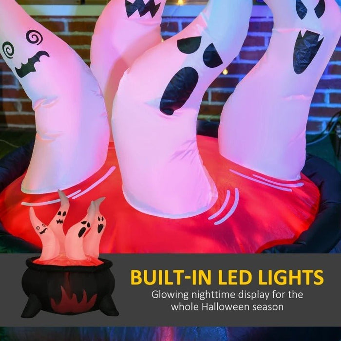 Halloween LED Ghosts in Cauldron Inflatable Decoration - Red Cauldron, Blow Up LED Yard Decor for Garden, Lawn, Party, Holiday - Gear Elevation