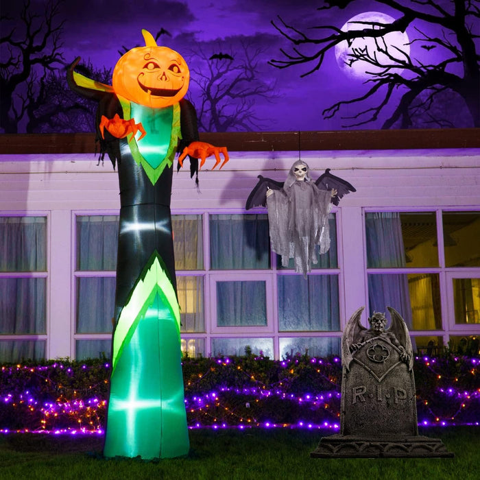 Halloween Pumpkin LED Inflatable Outdoor - 12FT Tall Pumpkin Head Man, Blow Up Halloween Decoration for Yard, Lawn, Garden Décor - Gear Elevation