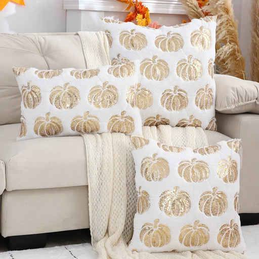 Halloween Pumpkin Throw Pillow Cover – Plush Sequin Embroidery with Zip Closure, Ideal for Cozy Living Room & Bedroom Décor - Gear Elevation