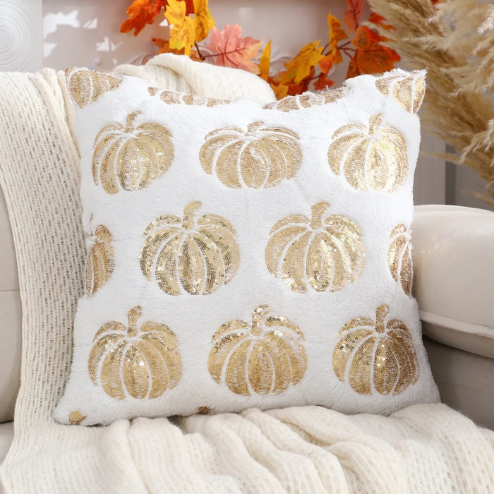 Halloween Pumpkin Throw Pillow Cover – Plush Sequin Embroidery with Zip Closure, Ideal for Cozy Living Room & Bedroom Décor - Gear Elevation