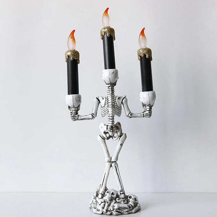 Halloween Skeleton Candlestick - Three Skull Candle Lights Resin Gothic Halloween Props Led Simulation Human Skull Candle Holder - Gear Elevation