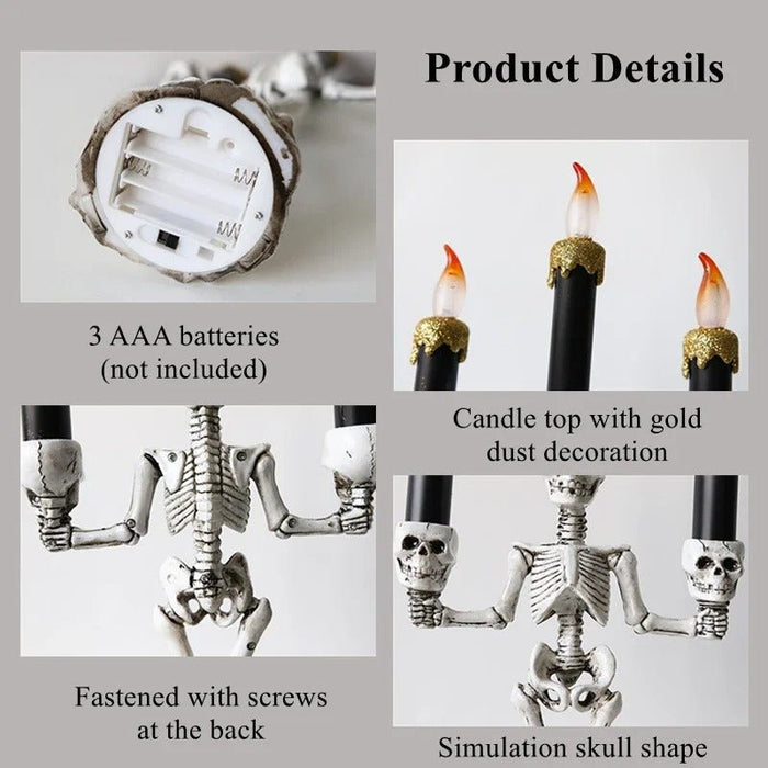 Halloween Skeleton Candlestick - Three Skull Candle Lights Resin Gothic Halloween Props Led Simulation Human Skull Candle Holder - Gear Elevation